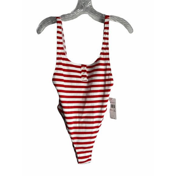Roxy Hello July Red/White Striped One Piece Swimsuit Medium NWT - Picture 4 of 7